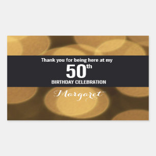 Gold and black theme, 50th birthday rectangular sticker