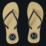 Gold and Black Tiny Dots Monogram Thongs<br><div class="desc">Custom printed flip flop sandals with a cute girly polka dot pattern and your custom monogram or other text in a circle frame. Click Customise It to change text fonts and colours or add your own images to create a unique one of a kind design!</div>