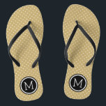 Gold and Black Tiny Dots Monogram Thongs<br><div class="desc">Custom printed flip flop sandals with a cute girly polka dot pattern and your custom monogram or other text in a circle frame. Click Customise It to change text fonts and colours or add your own images to create a unique one of a kind design!</div>