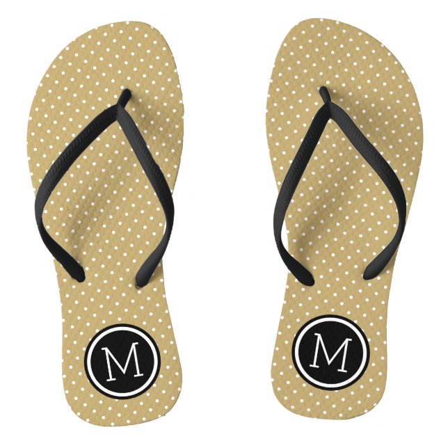 Gold and Black Tiny Dots Monogram Thongs (Footbed)