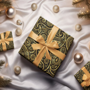 Gold and black tone paisley pattern wrapping paper