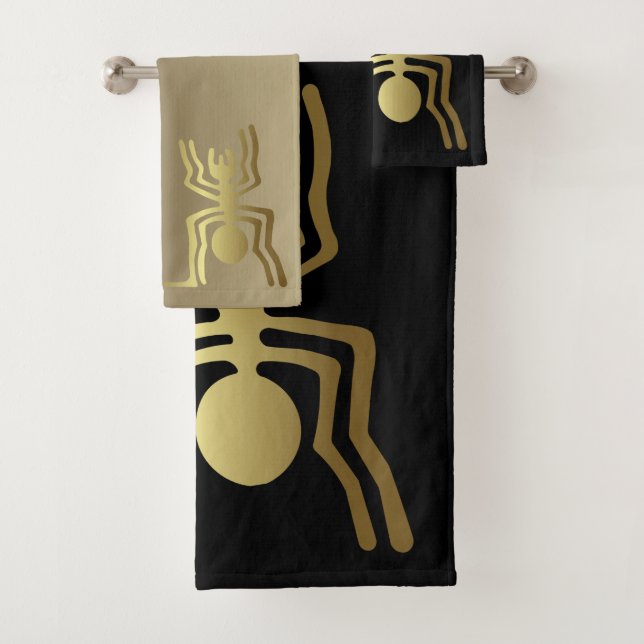 Gold and Black Towels with Ancient Nazca Spider (Insitu)