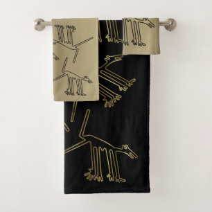 Gold and Black Towels with Animal Nazca Lines