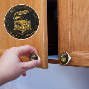 Gold and Black Treasure Chest Ceramic Knob