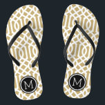 Gold and Black Trellis Monogram Thongs<br><div class="desc">Custom printed flip flop sandals with a stylish modern trellis pattern and your custom monogram or other text in a circle frame. Click Customise It to change text fonts and colours or add your own images to create a unique one of a kind design!</div>