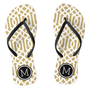Gold and Black Trellis Monogram Thongs