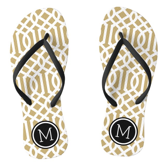 Gold and Black Trellis Monogram Thongs (Footbed)