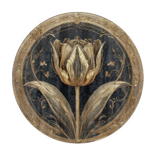 Gold and Black Tulip Design Cutting Board