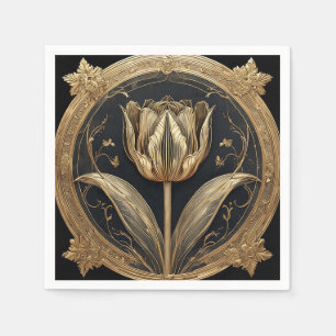 Gold and Black Tulip Design Napkin