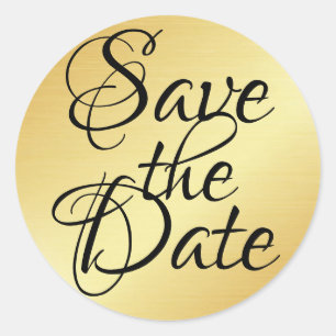 Gold and Black Typography Save the Date Classic Round Sticker
