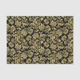 Gold And Black Vinage Floral Damasks Pattern Tissue Paper