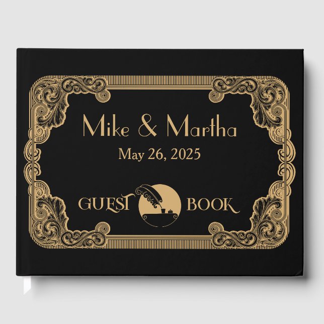 Gold And Black Vintage Art Deco Guest Book (Front)