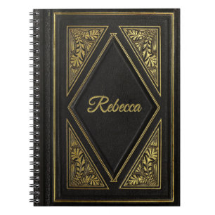 Gold and Black Vintage Leather Personalised Journa Notebook