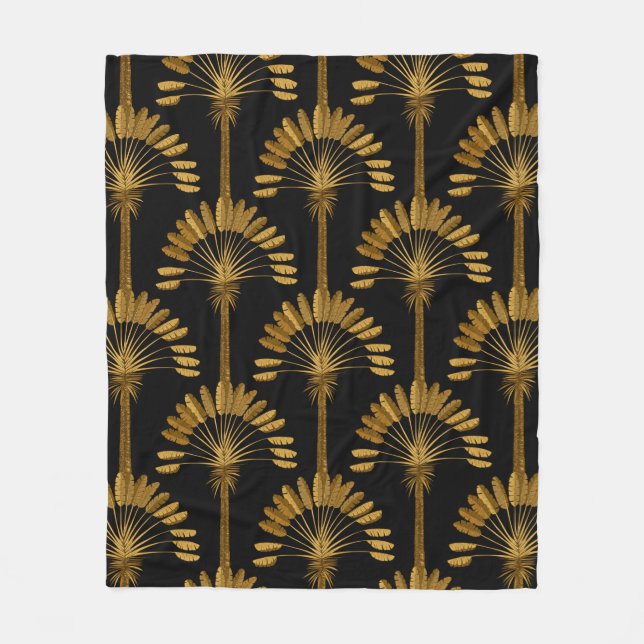 Gold and black Wallpaper with floral pattern in th Fleece Blanket (Front)