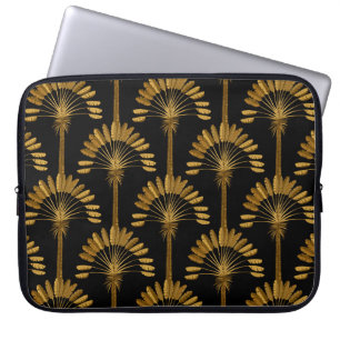 Gold and black Wallpaper with floral pattern in th Laptop Sleeve