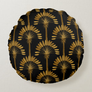Gold and black Wallpaper with floral pattern in th Round Cushion