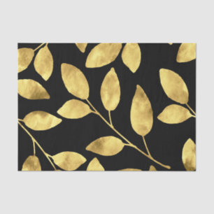 Gold and Black Watercolor Leaves Tissue Paper