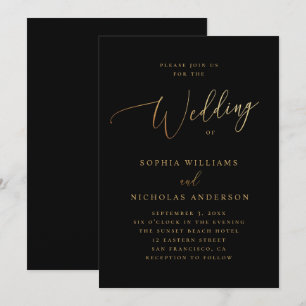 Gold and Black Wedding Elegant Classic Script Invitation