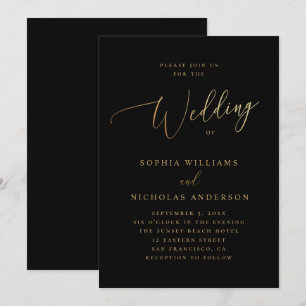 Gold and Black Wedding   Elegant Classic Script Invitation