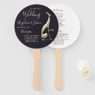Gold and Black Wedding Program Hand Fan