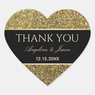 Gold and Black Wedding Thank You Favour Heart Sticker