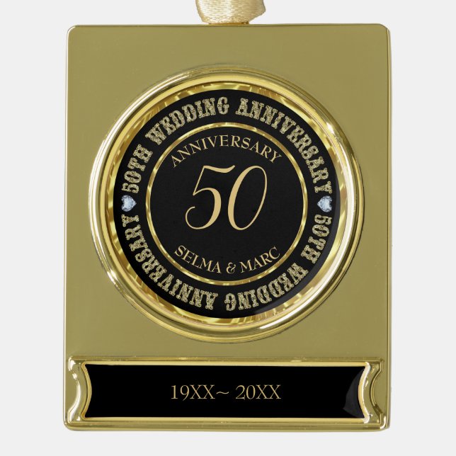 Gold And Black White Diamonds Gold Plated Banner Ornament (Front)