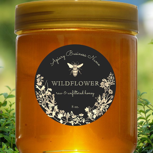 Gold And Black Wildflower Honey Bee Classic Round Sticker (Creator Uploaded)