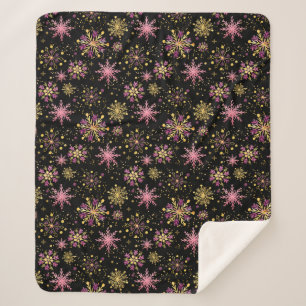 Gold and Black Winter Snowflakes Sherpa Blanket