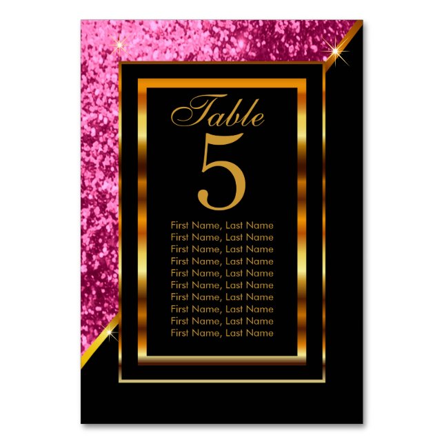 Gold and Black with Pink Glitter - Table Number (Back)