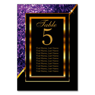 Gold and Black with Purple Glitter Table Number