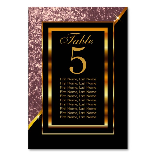 Gold and Black with Rose Gold Glitter Table Number (Back)