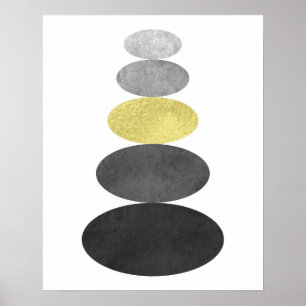 Gold and black zen pebble art print Modern minimal
