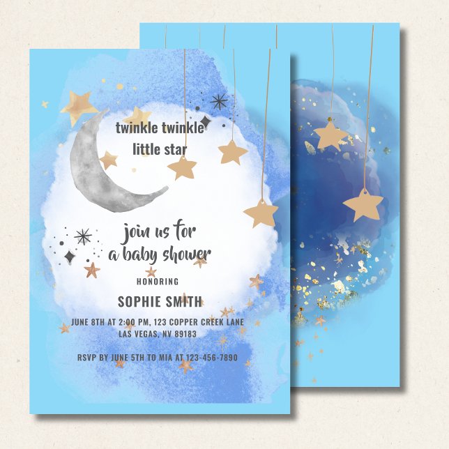 Gold And Blue Abstract Celestial Moon Stars Invitation (Creator Uploaded)