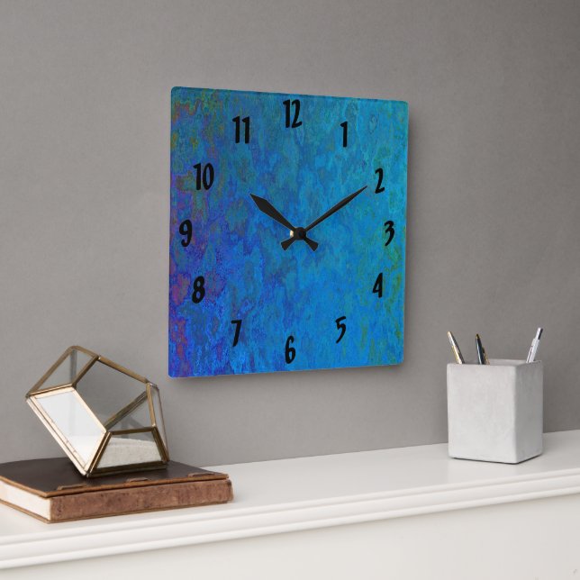 gold and blue abstract design square wall clock (Office)