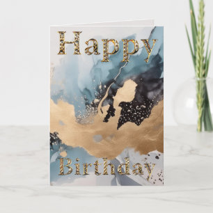Gold and blue abstract Happy Birthday Card