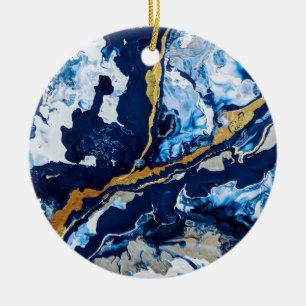 Gold and Blue Acrylic Painting Abstract Art Abstra Ceramic Ornament