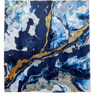Gold and Blue Acrylic Painting Abstract Art Abstra Shower Curtain