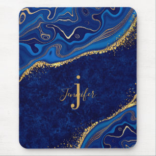 Gold and Blue Agate Modern Elegant Marble Custom Mouse Pad