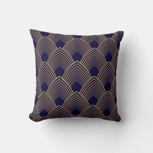 Gold and Blue Art Deco Pattern Cushion