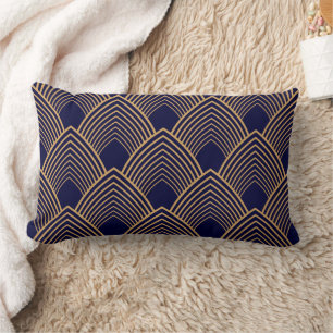 Gold and Blue Art Deco Pattern  Lumbar Cushion
