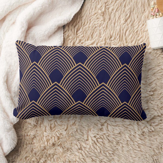 Gold and Blue Art Deco Pattern  Lumbar Cushion (Blanket)