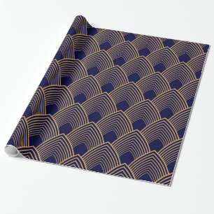 Gold and Blue Art Deco Pattern  Wrapping Paper