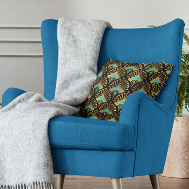 Gold and blue Art Deco seamless pattern Cushion (Creator Uploaded)