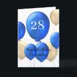 Gold and Blue Balloons 28th Birthday Card<br><div class="desc">Looking for a special and personalised way to wish a young man in your life a happy 28th birthday? Our personalised 28th birthday card is the perfect way to show him how much you care. Featuring a gold and blue balloons design, this card can be customised on the front with...</div>