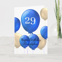 Gold and Blue Balloons 29th Birthday Card
