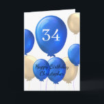 Gold and Blue Balloons 34th Birthday Card<br><div class="desc">Looking for a special and personalised way to wish a special man in your life a happy 34th birthday? Our personalised 34th birthday card is the perfect way to show him how much you care. Featuring a gold and blue balloons design, this 34th birthday card can be customised on the...</div>