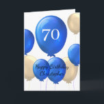 Gold and Blue Balloons 70th Birthday Card<br><div class="desc">Looking for a special and personalised way to wish a special man in your life a happy 70th birthday? Our personalised 70th birthday card is the perfect way to show him how much you care. Featuring a gold and blue balloons design, this card can be customised on the front with...</div>