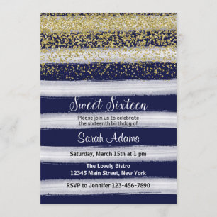 Gold and Blue Birthday Invitation