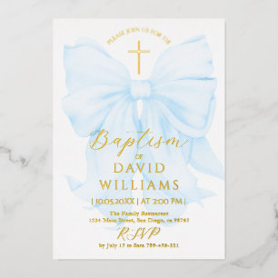 Gold and Blue Bow Boy Baptism Elegant Digital