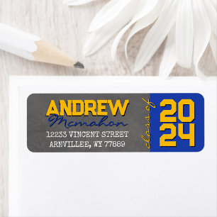 Gold and Blue Chalkboard Graduation Return Address Label